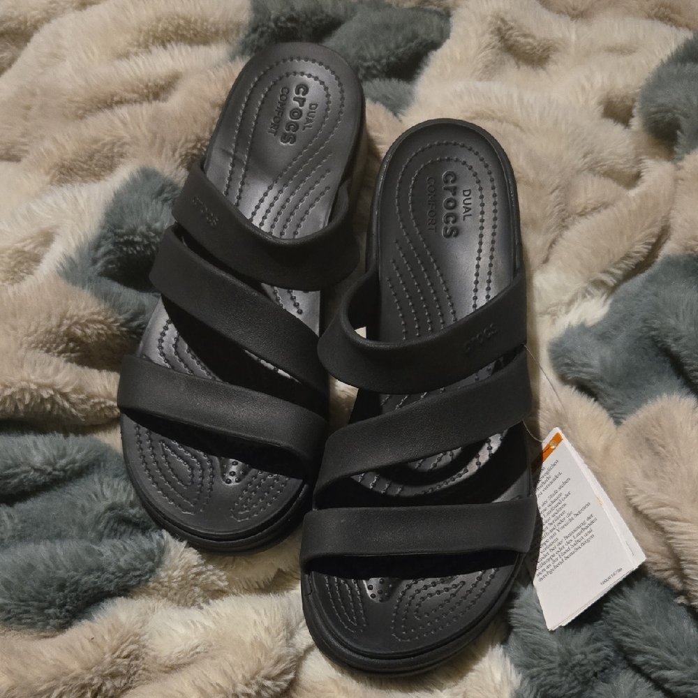 CROCS Black Strappy Slide Sandals